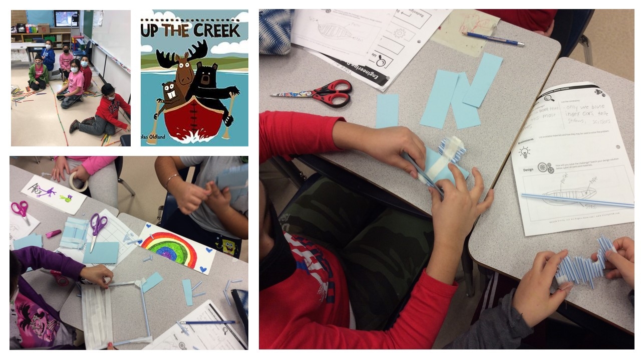 Grade three students working collaboratively on a STEM challenge.