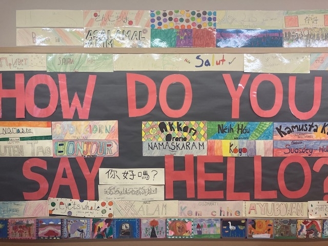 A bulletin board with many different languages
Description automatically generated